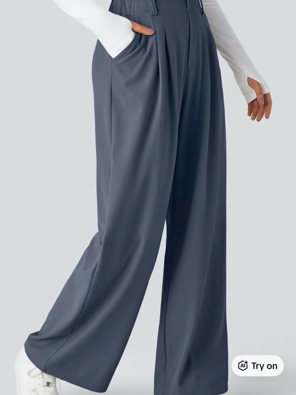 Halara Waffle Knit Trousers - Blue - Plus Size